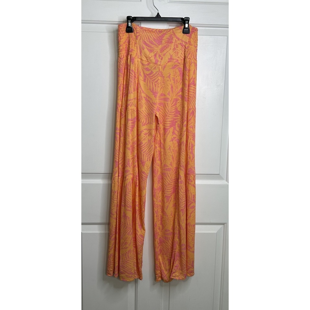 Sincerely Jules Wide Leg Pants Womens S Gauzy Lounge Tropical Beach Orange Pink